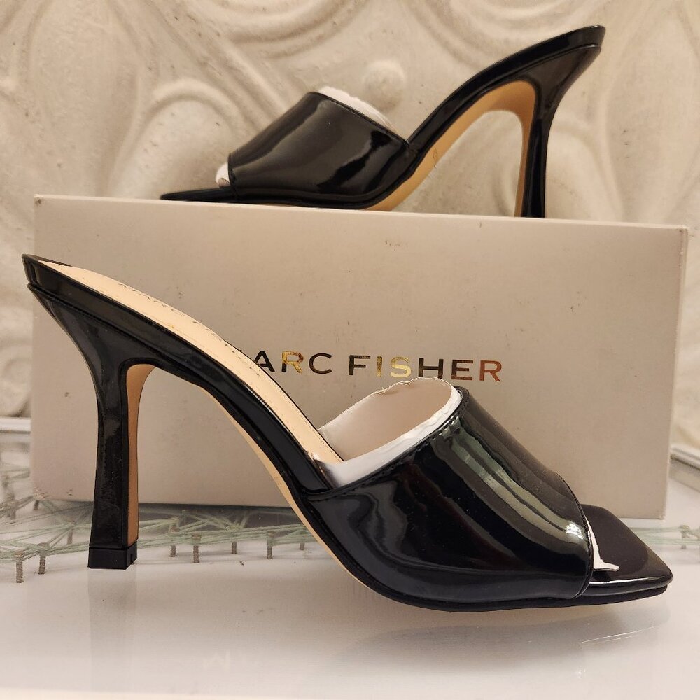 Marc Fisher Black Patent Faux Leather ""Danria" Heeled Sandals. NIB. Size 6